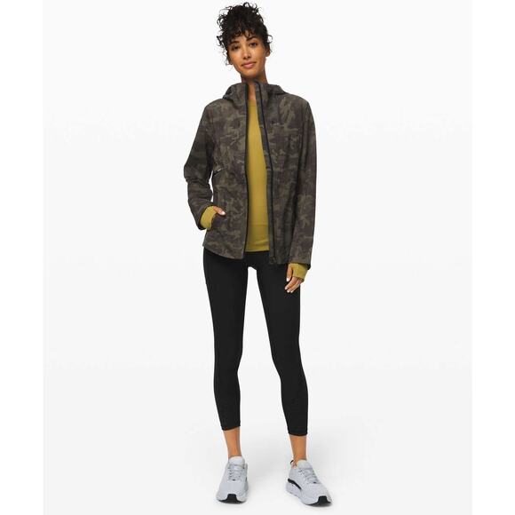 Lululemon Olive Green & Black Camo Print Front Zip Hooded Jacket 2 - Picture 1 of 12